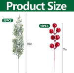 Artificial Christmas Pine Branches and Berry Stems