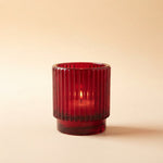 Vintage Ribbed Red Glass Candle Holders