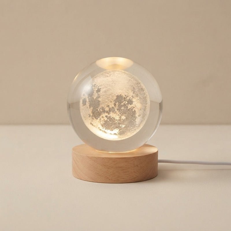 Crystal Moon Nightlight with Wooden Base