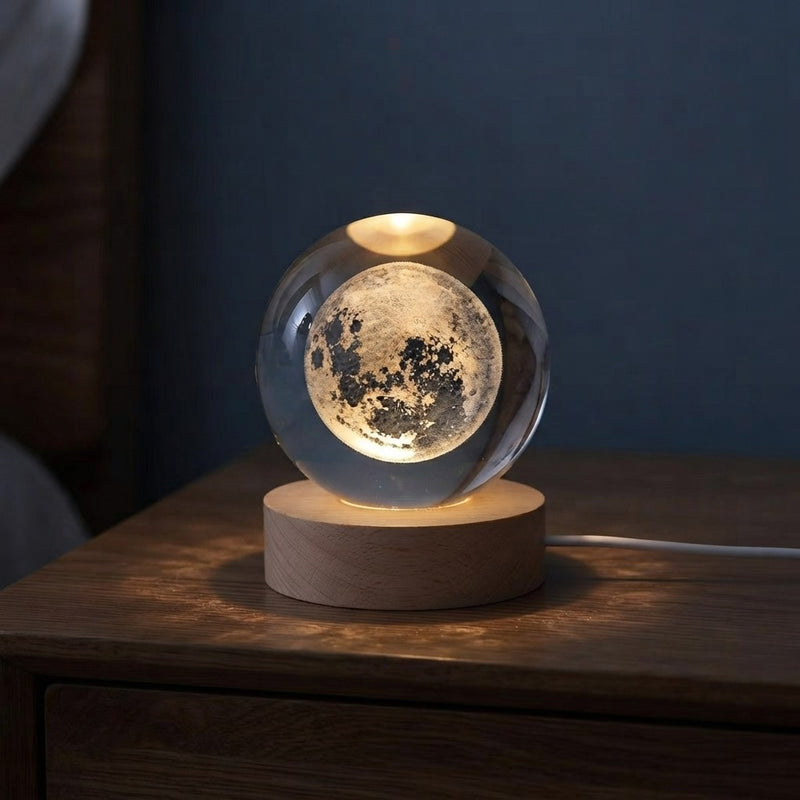 Crystal Moon Nightlight with Wooden Base