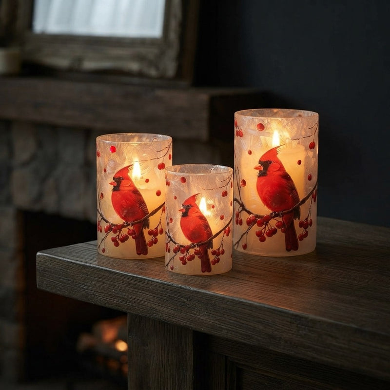 Hewory Cardinal Glass Hurricane Candle Holder