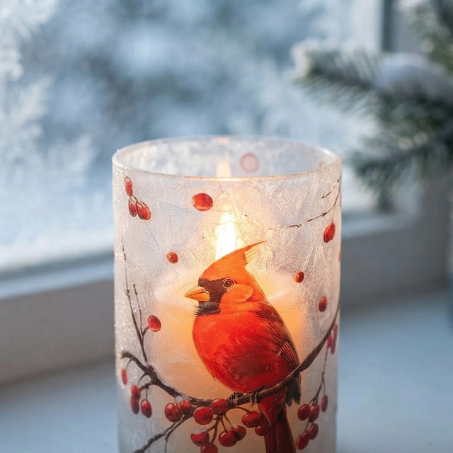 Hewory Cardinal Glass Hurricane Candle Holder