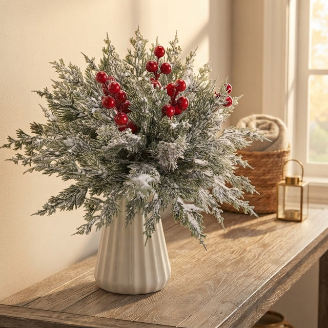 Artificial Christmas Pine Branches and Berry Stems