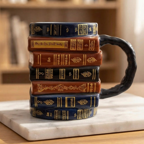 3D Stacked Books Ceramic Mug